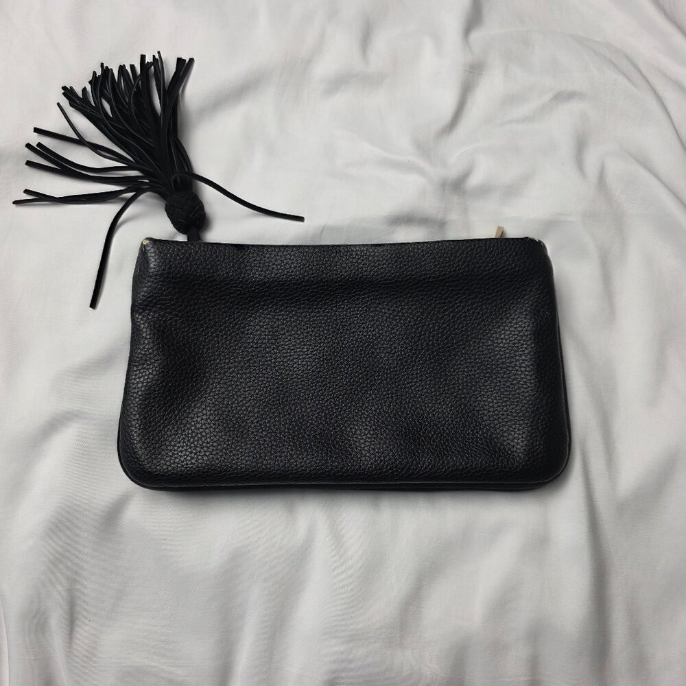 Ann Taylor Black Tassel Zip‎ Clutch Purse – Faux Leather with Gold Hardware-0300